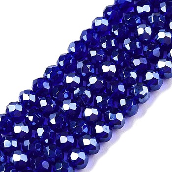 Electroplate Glass Beads Strands, Pearl Luster Plated, Faceted, Rondelle, Medium Blue, 3.5~3.8x3mm, Hole: 0.4mm, about 113~115pcs/strand, 32.5~33cm