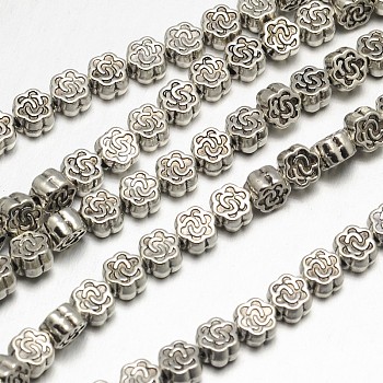 Tibetan Style Flower Alloy Bead Strands, Lead Free & Cadmium Free, Antique Silver, 4.5x3mm, Hole: 1mm, about 45pcs/strand, 8 inch