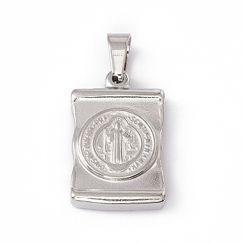 304 Stainless Steel Pendant, Rectangle with Jesus and Cross, Stainless Steel Color, 24x15x4mm, Hole: 6x5mm