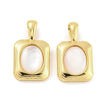 Brass Pave Shell Pendants, Rectangle Charm, Real 18K Gold Plated, 19x11x4mm, Hole: 3x1.5mm