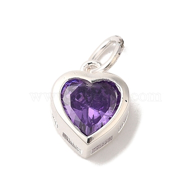 Silver Purple Heart Sterling Silver+Cubic Zirconia Charms