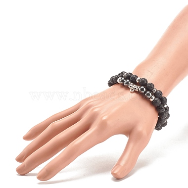 2pcs 2 style bracelets extensibles en pierre de lave naturelle et hématite synthétique sertis de tube en alliage perlé(BJEW-JB08319)-3