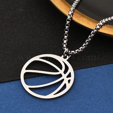 201 Stainless Steel Laser Cut Basketball Pendant Box Chain Necklaces for Women Men(NJEW-Q004-04P)-3