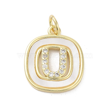 Real 18K Gold Plated Clear Letter U Brass+Cubic Zirconia+Shell Pendants