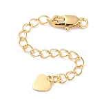 Brass Chain Extender, End Chains, Cadmium Free & Nickel Free & Lead Free, Heart, Real 18K Gold Plated, 69mm(KK-B102-46G)