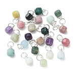Natural Mixed Gemstone Pendants, Faceted Table Cut Cube Charms with 304 Stainless Steel Loops, Mixed Color, Mixed Dyed and Undyed, Silver, 8x5x5mm, Jump Ring: 5x0.8mm, Inner Diameter: 3mm(PALLOY-JF05297-01)