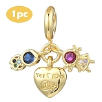 1Pc Rack Plating Brass Pave Colorful Cubic Zirconia European Dangle Charms, Girl & Boy & Heart Large Hole Pendants, Cadmium Free & Lead Free, Long-Lasting Plated, Real 18K Gold Plated, 24mm, Hole: 5mm(KK-YW0002-62)