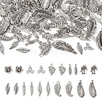 100Pcs 10 Styles Tibetan Style Alloy Pendants, Antique Silver, 11~29.5x5~14x1~5mm, Hole: 1~3mm, 10pcs/style(TIBE-TA0001-34)