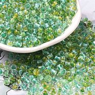 Transparent Glass Round Seed Beads, Inside Colours, Round, Lawn Green, 6/0, 4x3mm, Hole: 1.2mm, about 7258pcs/pound(SEED-B001-05A-10)
