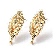 Rack Plating Brass Stud Earring Findings, with Vertical Loop, Irregular Oval, Real 18K Gold Plated, 21.5x9mm, Hole: 1mm, Pin: 0.8mm(KK-M264-16G)