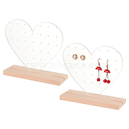 Transparent Heart Acrylic Earring Display Stands, Tabletop Earring Organizer Holder with Wood Base, Clear, Finish Product: 15x5x13.5cm(EDIS-WH0016-030)