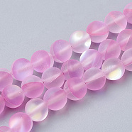 Synthetic Moonstone Beads Strands, Holographic Beads, Dyed, Frosted, Round, Hot Pink, 10mm, Hole: 1.2mm 40pcs/strand, 15.7 inch(G-S283-10mm-13)