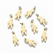 304 Stainless Steel Charms, with Jump Rings, Laser Cut, Boy, Real 14K Gold Plated, 12x6x1mm, Jump Ring: 3x0.4mm, 2.2mm inner diameter(STAS-S116-058G)