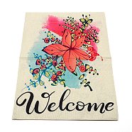 Linen Vertical Double Sided Garden Flag, with Word Welcome, for Home Outdoor Courtyard Decorative, Butterfly Pattern, 460x317x1mm, Hole: 28mm(AJEW-TAC0028-07C)