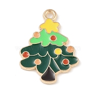 Christmas Theme Alloy Enamel Pendants, Light Gold, Christmas Tree, 25x18x1.5mm, Hole: 1.8mm(ENAM-Z010-05C-KCG)