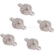 Alloy Rhinestone Magnetic Clasps with Loops, Round, Platinum, 17x10mm, Hole: 2mm(RB-PH0005-01)
