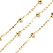 304 Stainless Steel Satellite Chains, Soldered, with Spool, Real 18K Gold Plated, 2x1x0.5mm, Bead: 4x3mm, 10m/roll(CHS-C009-20G)