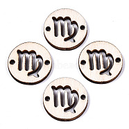 Unfinished Natural Poplar Wood Links Connectors, Laser Cut, Flat Round with Constellation, Virgo, 19.5x2.5mm, Hole: 2mm(WOOD-S045-139A-05)