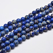 Natural Imperial Jasper Beads Strands, Round, Dyed, Blue, 6mm, Hole: 1mm, about 62pcs/strand, 15 inch(G-I122-6mm-06)