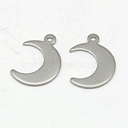 304 Stainless Steel Pendants, Moon, Stainless Steel Color, 16x12x1mm, Hole: 0.5mm(STAS-K002-18A)