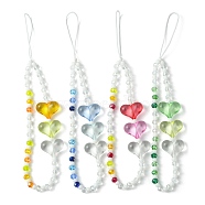 Heart Acrylic & Glass Beaded Mobile Straps, Nylon Thread Mobile Accessories Decoration, Mixed Color, 18.2cm, 4pcs/set(HJEW-TA00057)
