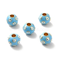 Rack Plating Brass Enamel Beads, Real 18K Gold Plated, Cadmium Free & Lead Free & Nickle Free, Round with Evil Eye, Sky Blue, 10x8.5mm, Hole: 3mm(KK-M230-28G)