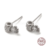Rhodium Plated Barrel 925 Sterling Silver Micro Pave Cubic Zirconia Stud Earring Findings, for Half Drilled Beads, with S925 Stamp, Real Platinum Plated, 8.5x4.5mm, Pin: 0.8mm and 11x0.7mm(STER-P056-11P)