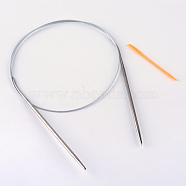 Steel Wire Stainless Steel Circular Knitting Needles and Random Color Plastic Tapestry Needles, More Size Available, Stainless Steel Color, 800x4mm, 2pcs/bag(TOOL-R042-800x4mm)