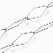 201 Stainless Steel Rhombus Link Chains, Soldered, Stainless Steel Color, 20x8x1mm, about 39.37 inch(1m)/strand(CHS-S006-JN959-1)