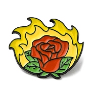 Fire Theme Enamel Pins, Black Alloy Brooches for Backpack Clothes, June Rose, 23.5x28x1.5mm(JEWB-H017-02EB-03)