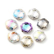 Glass Rhinestone Cabochons, Flat Back & Back Plated, Faceted, Hexagon, Mixed Color, 10x4mm(RGLA-P035-01A-M)