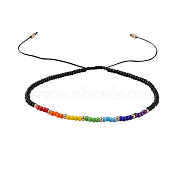 Chakra Jewelry, Nylon Thread Braided Beads Bracelets, with Seed Beads, Black, 46~75mm(X-BJEW-JB04347-04)