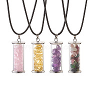 Pandahall Pendant Necklaces, with Glass Bottle(Chip Gemstone Beads inside), Polyester Rope and Stainless Steel Chain Extender, 17.7 inch(45cm), 4pcs/box(G-TA0001-18A-P)
