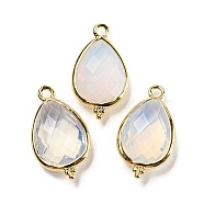 Opalite Faceted Pendants, Rack Plating Golden Plated Brass Teardrop Charms, 21x12x5mm, Hole: 1.6mm(G-M431-15G-10)