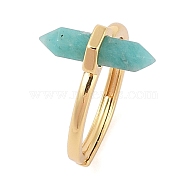 Double Pointed Hexagonal Prism Natural Amazonite Adjustable Rings for Women, Ion Plating(IP) Brass Rings, Golden, Hexagonal Prism: 17x7.5mm, US Size 6(16.5mm)(RJEW-G327-01G-08)