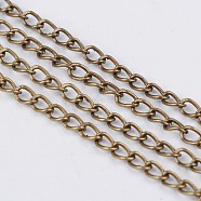Iron Twisted Chains, Unwelded, Antique Bronze Color, with Spool, Size: Chains: about 3.7mm long, 2.5mm wide, 0.7mm thick, about 328.08 Feet(100m)/roll(CH-TM0.5-AB)