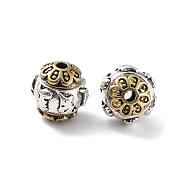Brass Beads, Rondelle with Flower, Antique Silver & Antique Golden, 5.5x8mm, Hole: 1.4mm(KK-Q800-16AS)