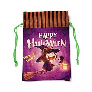 Halloween Cotton Cloth Storage Pouches, Rectangle Drawstring Treat Bags Goody Bags, for Candy Gift Bags, Witch Pattern, 21x14.5x0.4cm(ABAG-A005-01D)