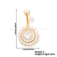 Chic Flower Brass Full Crystal Rhinestone Curved Barbell Belly Button Rings with Shiny Delicate Design, Golden, 34x19mm(YW9589-9)