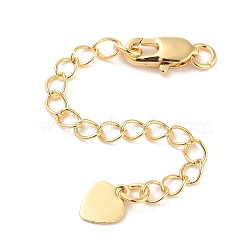 Brass Chain Extender, End Chains, Cadmium Free & Nickel Free & Lead Free, Heart, Real 18K Gold Plated, 69mm(KK-B102-46G)