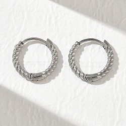 304 Stainless Steel Huggie Hoop Earrings for Women, Twist, Stainless Steel Color, 13x2mm(EJEW-K336-01A-P)
