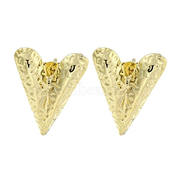 Heart Texture Brass Stud Earrings for Women, Cadmium Free & Lead Free, Long-Lasting Plated, Real 18K Gold Plated, 21x17mm(EJEW-E312-02G)