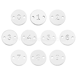 Unicraftale Numbers 304 Stainless Steel Links, for Craft Jewelry Making, Flat Round, Stainless Steel Color, 10x1mm, Hole: 1.4mm, 10 patterns, 4pcs/pattrns, 40pcs/Box(STAS-UN0020-28B-P)