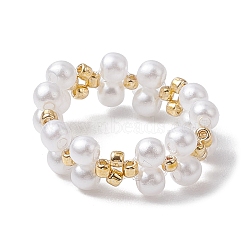 Round Acrylic Imitation Pearl & Seed Beads Stretch Rings for Women, White, 7mm, Inner Diameter: 20mm(RJEW-JR00721)