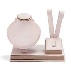 Wooden Clovered with PU Leather Jewelry Displays, with Sponge and Paper Card, Antique White, 8.5x14.7x11.8cm(ODIS-F005-02D)