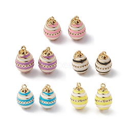 Rack Plating Brass Enamel Pendants, with Cubic Zirconia, Oval Charm, with Jump Ring, Long-Lasting Plated, Real 18K Gold Plated, Mixed Color, 21x13mm, Jump Ring: 6x1mm, inner diameter: 4mm.(KK-D087-19G)