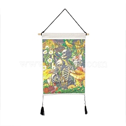 Polyester Decorative Wall Tapestrys, for Home Decoration, with Wood Bar, Nulon Rope, Plastic Hook, Rectangle, Skeleton Pattern, 670x348x1.2mm(AJEW-C024-01N)
