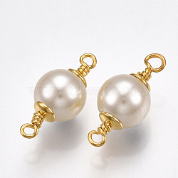 Brass Links connectors, with ABS Plastic Imitation Pearl, Round, Real 18K Gold Plated, 16x6mm, Hole: 1.5mm(KK-T038-185G)