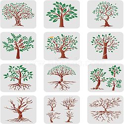 PET Hollow out Drawing Painting Stencils Sets for Kids Teen Boys Girls, for DIY Scrapbooking, School Projects, Tree, 200x200mm, 12 sheets/set(DIY-WH0172-752)