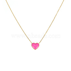 Stainless Steel Heart Pendant Necklaces, with Enamel, Golden, 15.75 inch(40cm)(YM4283-1)